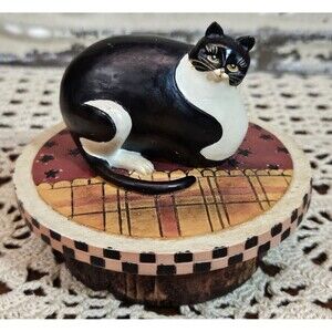 Warren Kimble Fat Cat Folk Art Candle Jar Topper Lid Cap Quilt Figurine